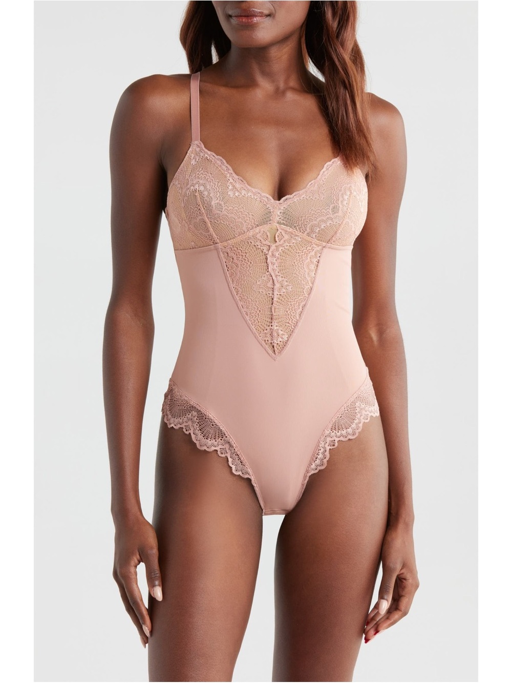 NWT Pinsy “Sculpting Lace Shapesuit” blush lace detail bodysuit (small)